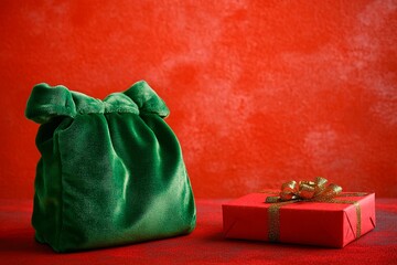 Gold Hanukkah gift nestled in an elegant green stocking under a festive tree at a cozy home gathering