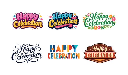 Creative Lettering Grid. Happy Celebration. Set lettering. harmonious lettering variations of the same emblematic concept, each with different artistic