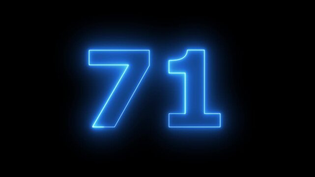 Neon text 71 number countdown icon background 4k animation Animated blue neon alphabet symbol loop animation...