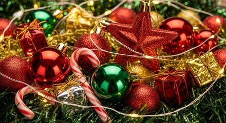 Christmas tree decorated with colorful ornaments and candy canes