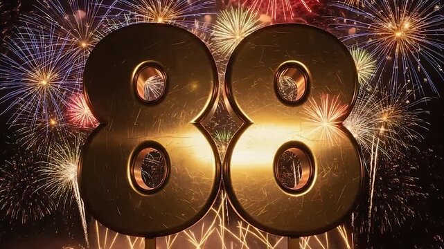 Golden Number 88 with Spectacular Fireworks Display for Anniversary Celebration.