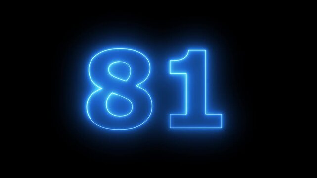 Neon text 81 number countdown icon background 4k animation Animated blue neon alphabet symbol loop animation...