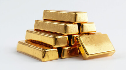 Shiny gold bars stacked on a white background isolated on white background wealth concept