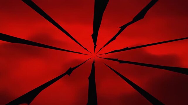 Black harsh lines tearing through turbulent red flow