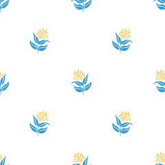 Obraz premium Seamless Pattern with Blue Flowers in Traditional Ukrainian Petrykivka Folk Art Style
