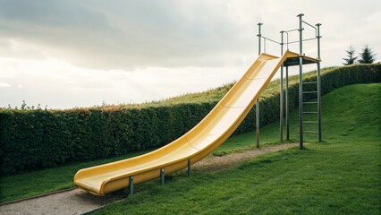 Fototapeta premium Bright Yellow Slide on Grassy Hill