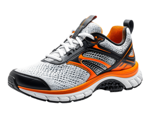 Athletic Running Shoe for Men with Orange and Black Accents.