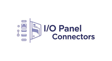 Modern I/O Panel Connectors illustration for technology, IT, and networking projects; perfect for web design, data centers, and tech presentations