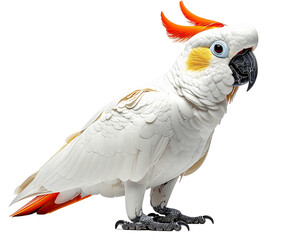 White Cockatoo Parrot with Orange Crest and Tail Feathers.