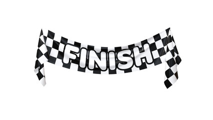 Banner depicting a checkered flag with the word FINISH written on it - 3D rendering on a transparent background