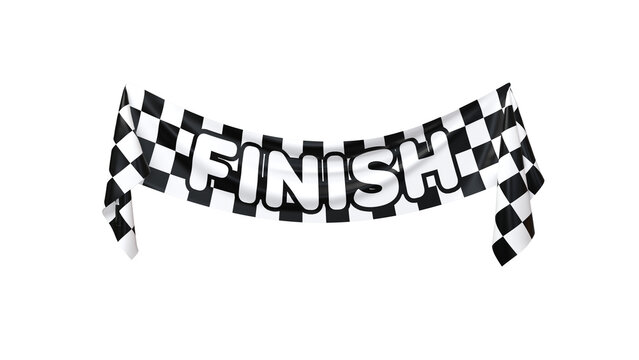 Banner depicting a checkered flag with the word FINISH written on it - 3D rendering on a transparent background