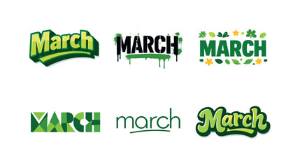 Artistic Lettering Variations. Monthly March. Set lettering. harmonious lettering variations of the same emblematic concept, each with different artistic