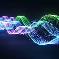 Dynamic Abstract Wavy Lines and Glowing Particles on Dark Background