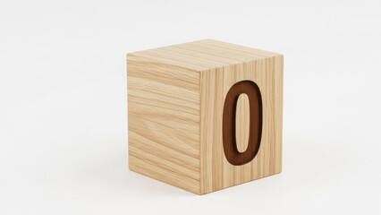 Number zero engraved on light wooden cube – minimalist numeric block for countdown timers, calendar dates, coding concepts, math lessons, rating indicators and clean modern infographic design elements