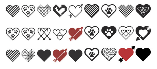 Heart Icons Set Love Romance Symbols Collection Vector Illustration