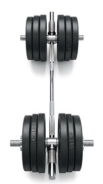 Adjustable Barbell with 45 Lbb Weight Plates on White Background
