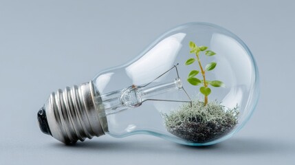 Green Plant Growing Inside Transparent Light Bulb on Black Background, Symbolizing Eco-Friendly Energy, Sustainability, Innovation, and Environmental Conservation Through Nature and Technology Fusion
