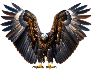 Majestic Golden Eagle Spreading Wings Isolated White Background.