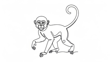 Minimalist continuous line art illustration of a monkey on a white background