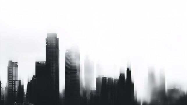 Ultra-Subtle Blurred City Skyline Silhouette on Pure White Background, Minimal Business Context for Presentations