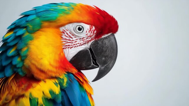 Vibrant Parrot Capturing the exquisite beauty of a vividly colored parrot, showcasing its striking plumage and intense gaze against a soft backdrop.