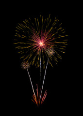 Red and yellow firework sparkling on black background for celebration and anniversary
