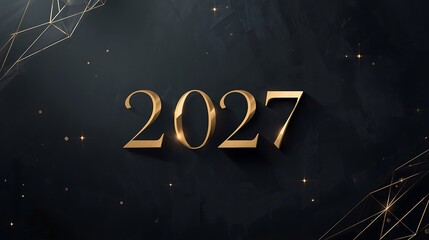 Luxurious golden 2027 with sparkling lights and geometric patterns on dark background