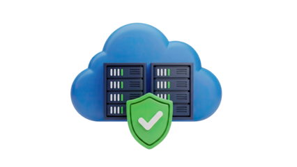 Cloud Computing Security Icon with Servers and Shield on transparent background
