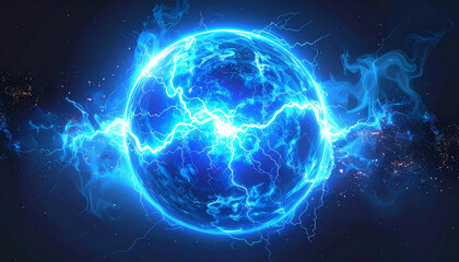 
Abstract Blue Energy Ball Glowing in Dark Space