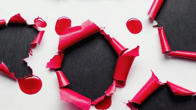 Red dye bleeding through torn black paper textures
