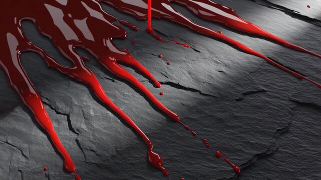 Red splatter arcs slicing across cracked black stone
