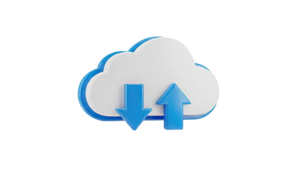 3D Cloud upload download icon on transparent background