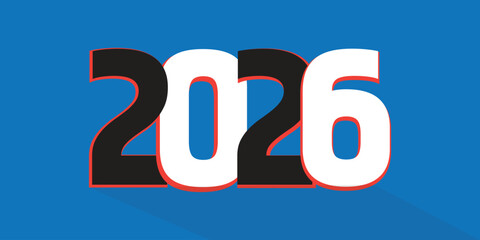 2026 new year number typography vector illustration with blue shadow effect and modern layered style for festive greeting and editable eps
