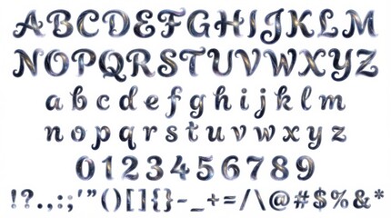 font alphabet in frosted gate symbol ritual display style from a to z numbers punctuation isolated on white background