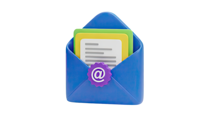 Email Envelope with @ Symbol and Document on transparent background