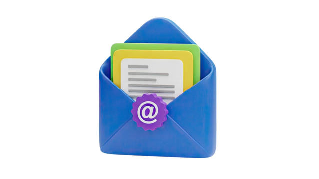 Email Envelope with @ Symbol and Document on transparent background - Powered by Adobe