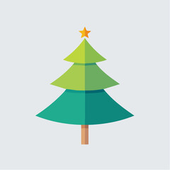 Fototapeta premium Stylized festive green conifer with a radiant golden star at its apex, symbolizing winter holidays and joyful celebrations in a cheerful, flat design icon