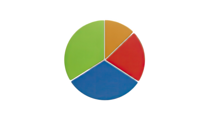 Colorful pie chart segments with silver outline on transparent background