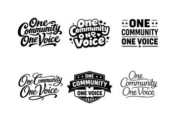 Obraz premium Creative Lettering Harmony. One Community One Voice. Set lettering. harmonious lettering variations of the same emblematic concept, each with different