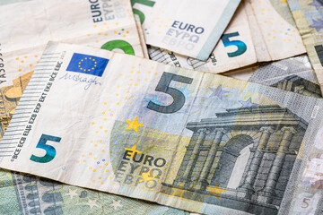 5 EURO banknotes. EUR money background