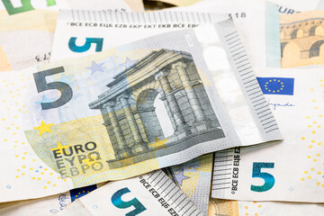 5 EURO banknotes. EUR money background