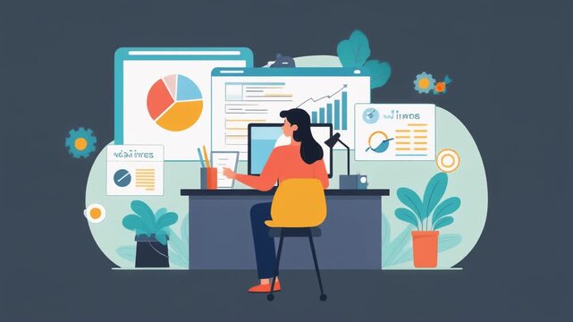 a businesswoman in minimal flat design footage