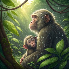 A macaque mother and her child