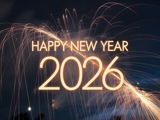 Happy new year 2026 celebration with fireworks at night