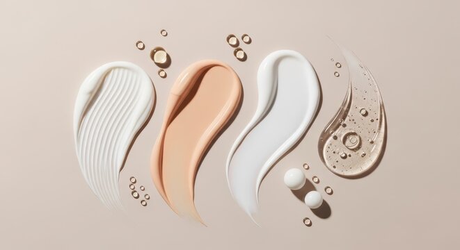 Skincare Swatches Cream Gel Droplets Neutral Background