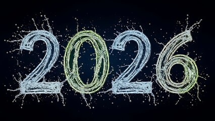 Splashing water numbers representing the year 2026
