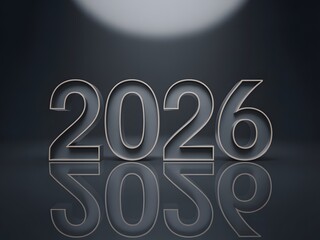 Glowing 2026 numbers on dark background with reflection