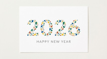 Obraz premium 2026 terrazzo chips on minimal white background clean contemporary poster concept perfect for new year posters cards and social media templates