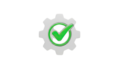 Gear with Green Check Mark on transparent background