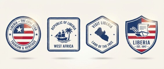 Naklejka premium liberia national badge set featuring multiple different badge shapes in country flag colors